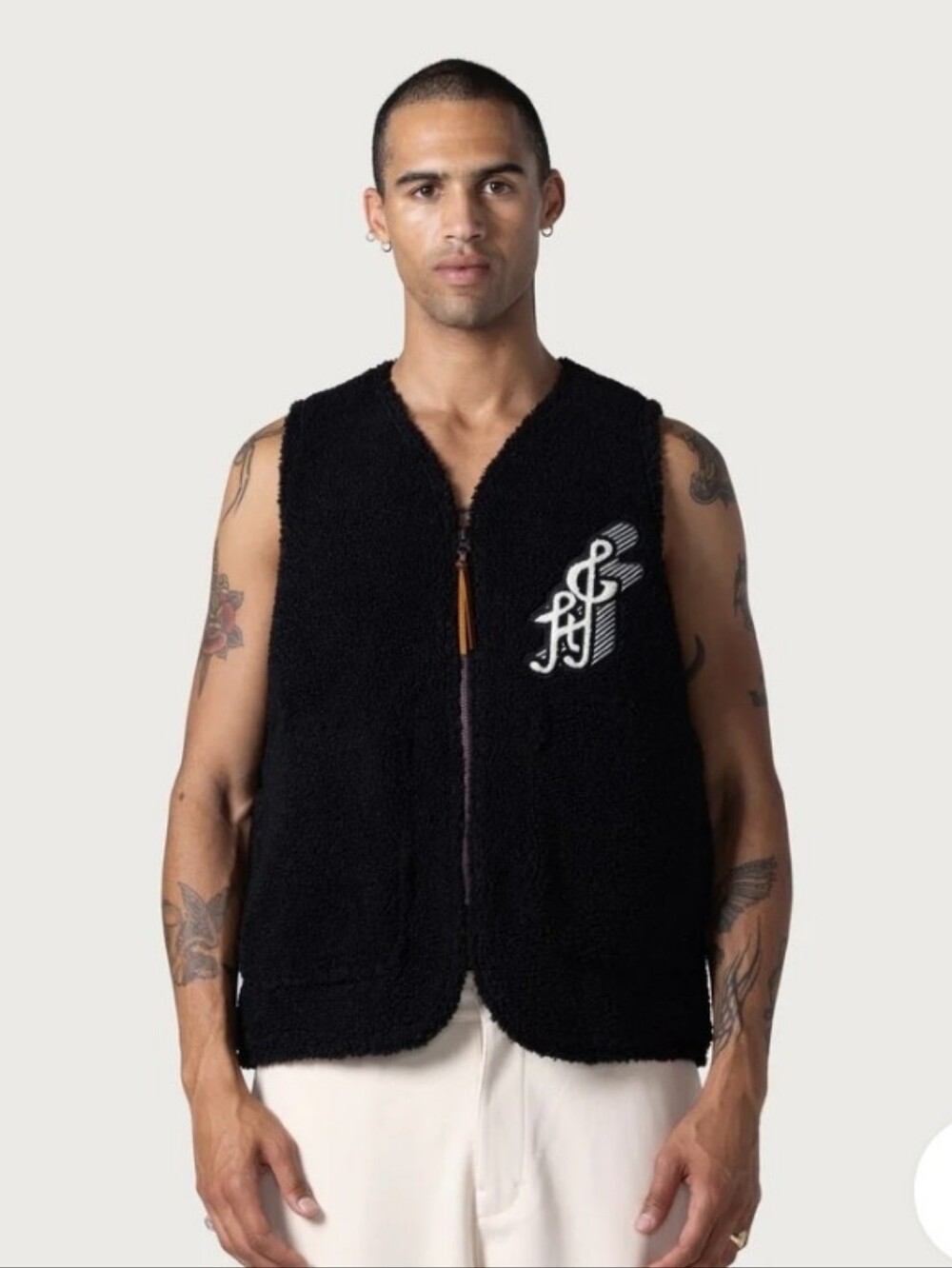 HONOR THE GIFT Black Sherpa Zip Vest with Embroidered Logo - Men
